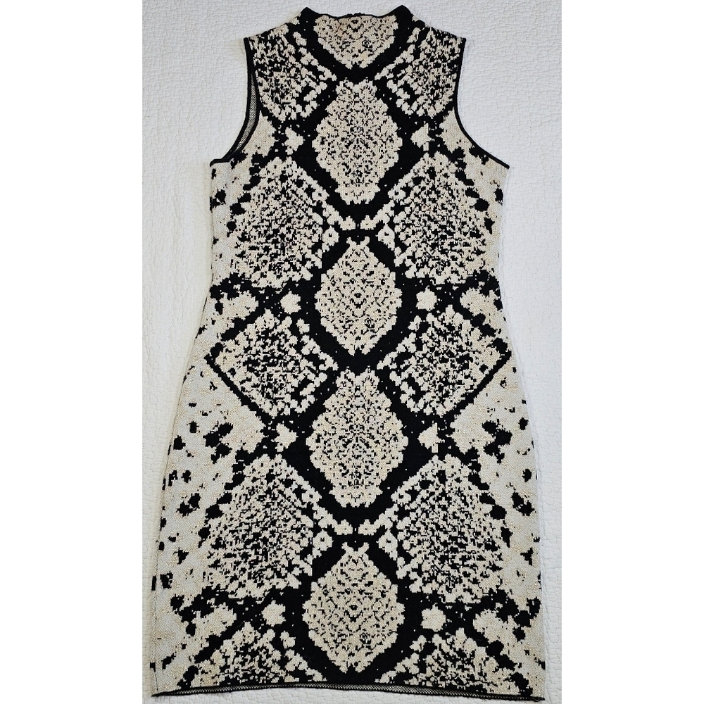 Tahari Mock-Neck Gold Metallic Reptile Print Sweater Dress